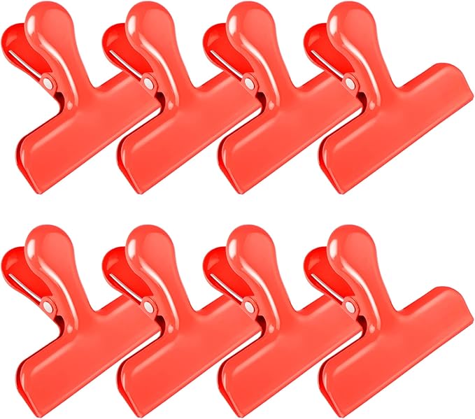 Bag Clips Heavy Duty Stainless Steel Chip Clips, Food Bags Clamp Great for Kitchen Office to Seal Coffee Bags, Paper Sheets - Pack of 8(Red)