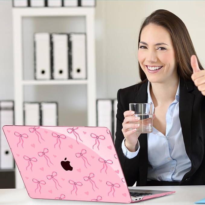 Teryeefi Case for MacBook Pro 13 inch A2338 M2 M1 Chip A2251 A2289 A2159 A1989 A1706 (2025 2024 2023 2022-2016), Clear Pink Hard Shell with Keyboard Cover Trackpad Film Type C Adapter, Pink Bows W126