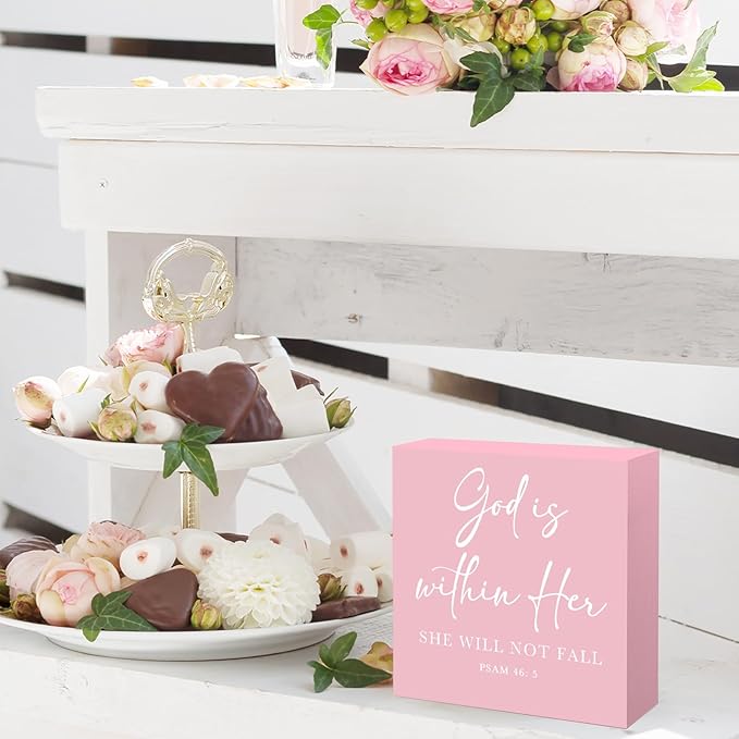 God is within Her Bible Verse Office Decor Pink Desk Accessories Sign for Women Home & Office Cute Cubicle Decorations Motivational Gifts for Women Coworker