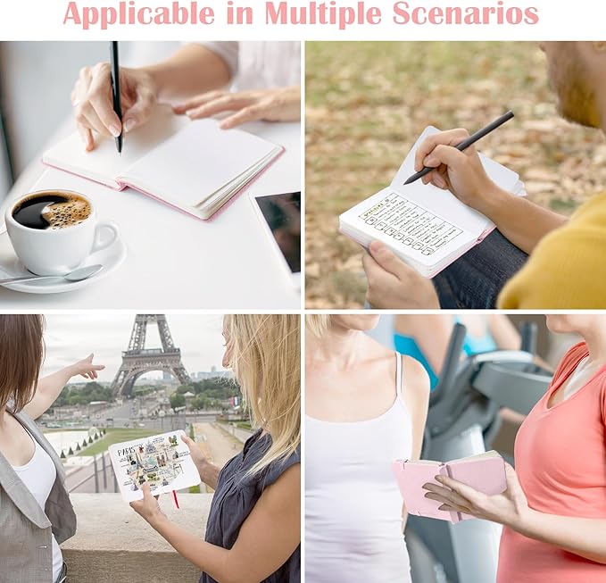 Pocket Dotted Notebook, 2-Pack Dot Grid Notebook, Dotted Journal with Stickers, 3.5" x 5.5" Hardcover, Small Mini A6 size, 160 Pages, 100 gsm Thick Paper, Blush Pink, Sky Blue