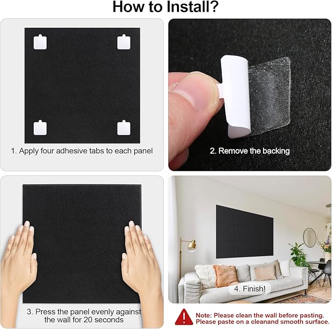 Large Cork Board for Walls 47" x 35" 12 Pack Black Bulletin Boards Felt Wall Tiles with Safe Removable Adhesive Corkboards for Office Home,Black