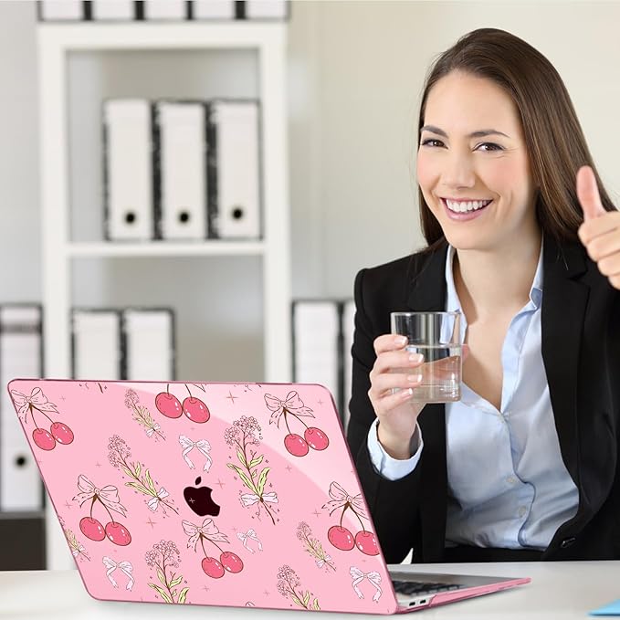 Teryeefi for MacBook Pro 13 inch Case A2338 M2 M1 Chip A2251 A2289 A2159 A1989 A1706 (2025 2024 2023 2022-2016), Clear Pink Hard Shell with Keyboard Cover Trackpad Film Type C Adapter,Pink Cherry W128