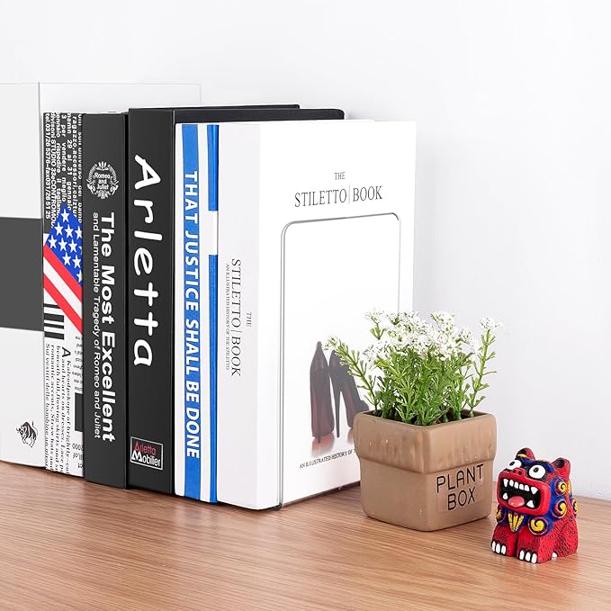 10 Pieces Book Ends, Clear Acrylic Bookends for Shelves, Heavy Duty Book Holders, Non Skid Decorative Bookends for School, Library, Bedroom, Office (7.28 x 4.7 x 4.7in)