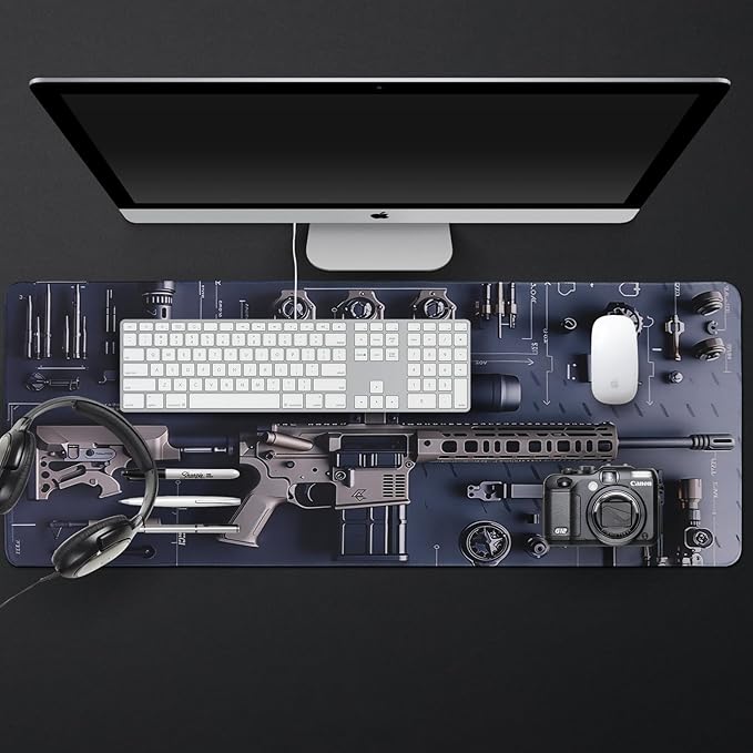 Cool Military Weapon Build Weapon Parts Display Large Gaming Mouse Pad, Desk Mat for Keyboard and Mousepad, Computer Office Supplies Accessories for Table Decor(Thick 2mm,15.7 * 35.4inch)