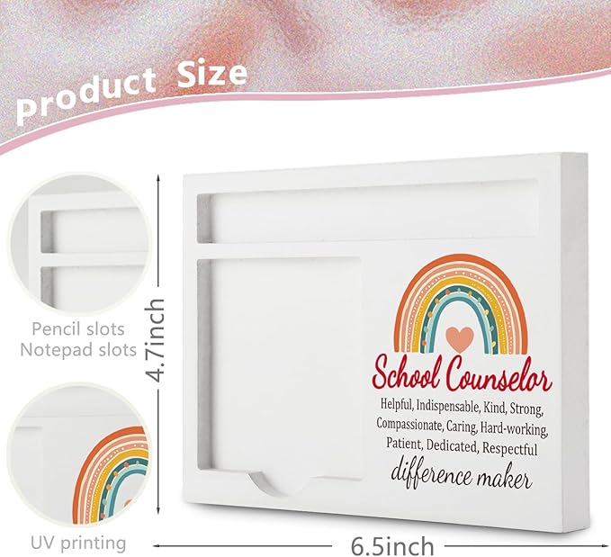 School Counselor Office Supplies Sticky Note Holder Decor, School Counselor Thank You Appreciation Gifts for Women Men Self-Stick Note Pad Holders YBB10