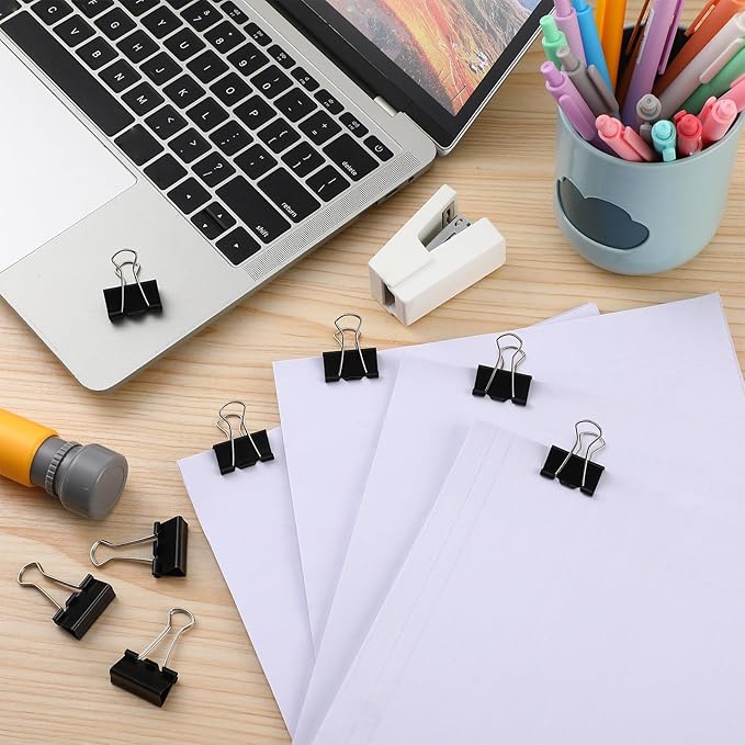 Jetec 800 Pieces 1 Inch Black Binder Clips Bulk Medium Paper Clamps Metal Paper Clips for Teachers Students Classroom Business Office and School Office Supplies