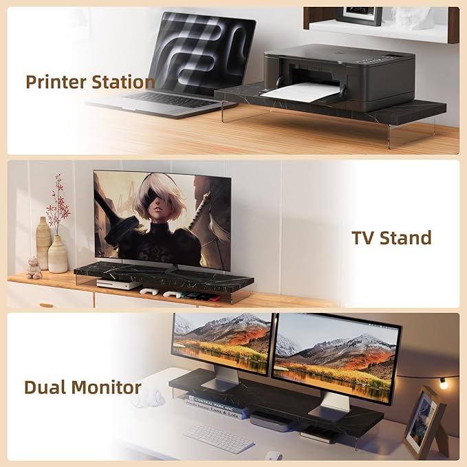 Monitor Stand Riser, Wood & Acrylic Computer Monitor Stand Desk Desktop Organizer Table for Home, Office Workspace, Laptop Riser, Printer, PC & TV Screen Riser