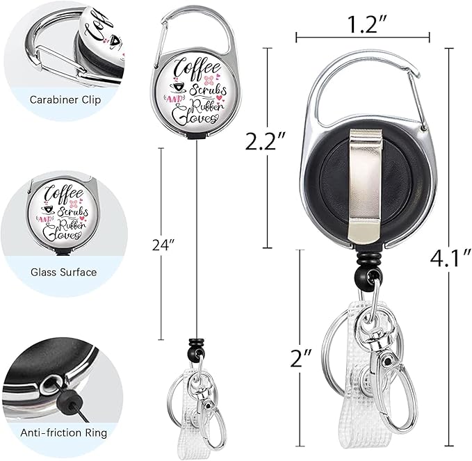 Gctriki Nurse Badge Reel Retractable Heavy Duty with 360 Degrees Swivel Carabiner Belt Clip, Funny Id Holder Badge Clips Retractable ID Card Holder for Nurses, Nurse Teacher Appreciation Gifts