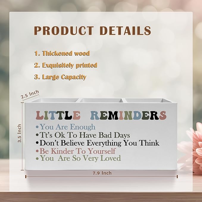 Encouragement Gifts Pencil Pen Holder for Desk, Little Reminders Inspirational Wooden Pencil Holder Organizer for Home Office Desk Accessories, Mental Health Gifts