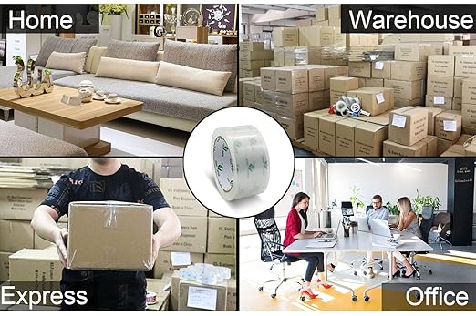 BOMEI PACK 12 Rolls Clear Packing Tape Rolls with Free Dispenser, Heavy Duty Refill Tape for Shipping Moving and Packaging, 2.4Mil 1.88 Inch x 60 Yard