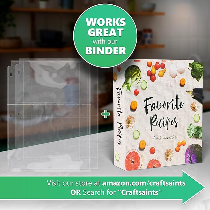 Full Size 4x6 for 8.5x11 Pack of 50 Recipe Card Protectors Top-Loading Crystal Clear Recipe Card Sleeves with 2 Pockets for 3 Ring Binder, Plastic Index Card Protector for Kitchen Cookbook