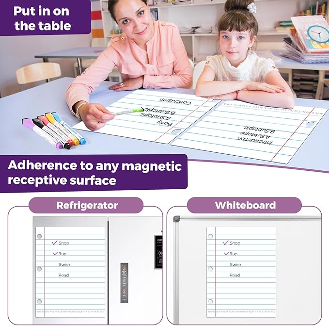 KIKIGOAL 21.5"x17" Magnetic Notebook Paper, Handwriting Lined for Classroom Whiteboard Accessories, Dry Erase Notebook Teaching Aids Homeschool Teaching Supplies