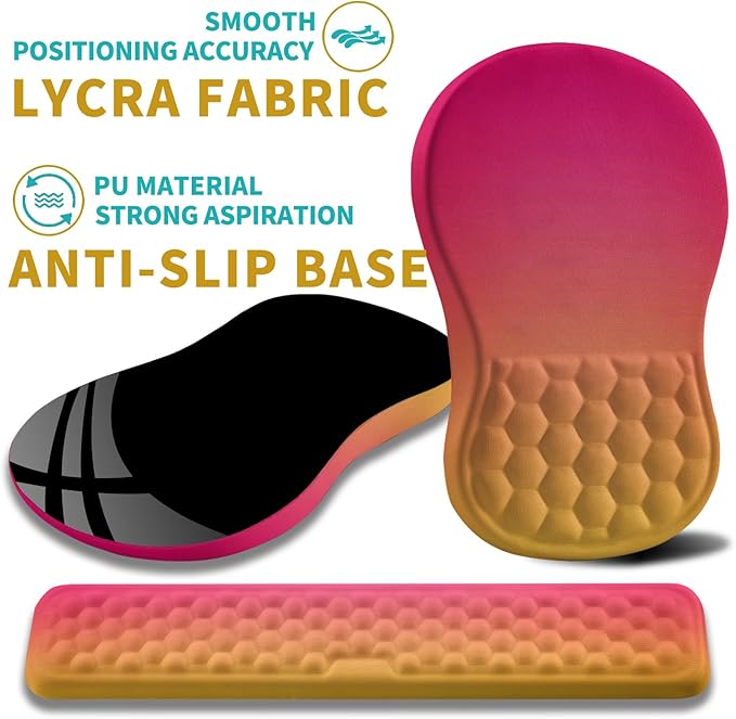 Hokafenle 2 in 1 Ergonomic Mouse Pad Wrist Support & Wrist Rest for Computer Keyboard Set, with Relieve Carpal Tunnel Pain Massage Bulge and Full Memory Gel Design (2In1 Set, Sunset Glow)