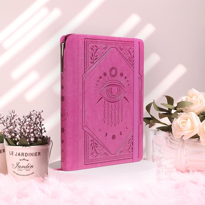 TIEFOSSI Lined Journal Notebook for Women Men, Leather Journal with Pen, A5 Evil Eye Hardcover Notebook for Work, Journaling, Travel & School, 100 GSM Thick Paper, 320 Numbered Pages, 6.2 x 8.3 in