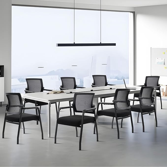 Desk Chair No Wheels with Adjustable Mesh Backrest, Arm Chair with Ergonomic Lumbar Support and Thickened Seats Cushion, Waiting Room Chairs for Office School Church Guest Reception, 2PACK