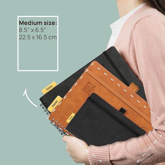 POPRUN Planner 2025-2026 Weekly Notebook (Medium 8.5''x 6.5''), Academic Calendar (JUL.25 - JUN.26) Appointment Book with Monthly Tabs, Spiral Soft Cover, Inner Pocket, 100 GSM - Royal Blue