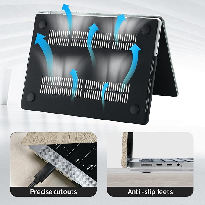 DTangLsm for MacBook Pro 13 inch Case 2025 2024-2016 M2 A2338 M1 A2251 A2289 A2159 A1989 A1708 A1706, Elegant Retro Leather Hard Shell Case for MacBook Pro 13 + Keyboard Cover, Apricot Embossed Floral