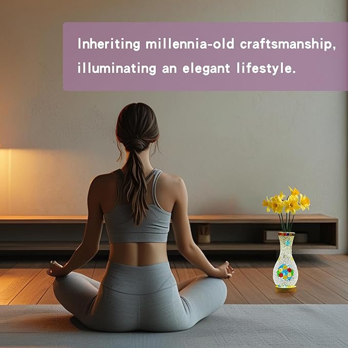 Handmade Turkish Style Mosaic Table Lamp with USB Power - Colorful Glass Vase Light for Bedroom or Living Room