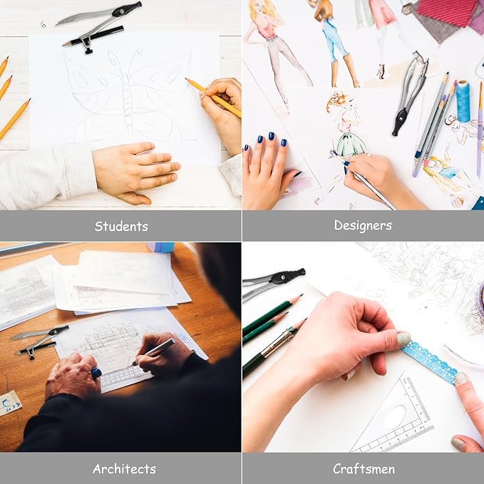 SAYEEC Geometry Set, 10 Pcs Math Protractor Compasses Kit with Ruler, Triangles, Eraser, Sharpener, Lead Refills, Pencil, Storage Box, Drafting Drawing Tools for Architects Engineers Artists Students