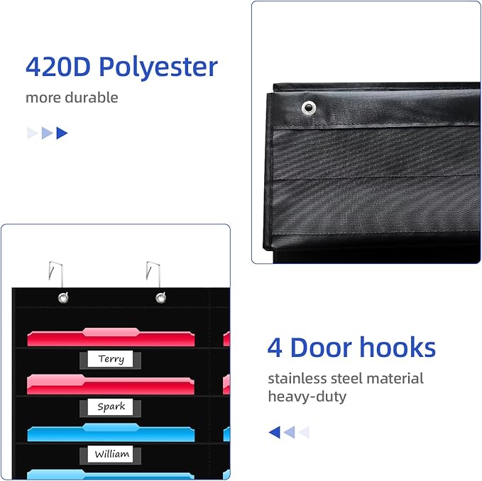 REGELETO 24 Pockets File Storage Pocket Chart with 24 Nametag Pockets, Hanging Wall File Organizer for Classroom and Office, Organize Your Assignments, Files, Scrapbooks, Paper (Black-24 pockets)