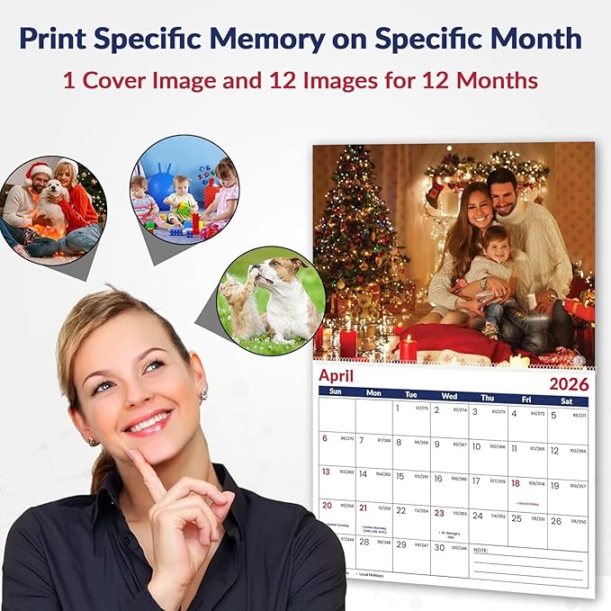 Custom Photo Wall Calendar 2026 - Personalized Family & Office Photo, Print Your 13 Memories Custom - Perfect for Parties, Birthdays & Christmas Gifts (Cover 4(11"×17"), 2 x Calendars)
