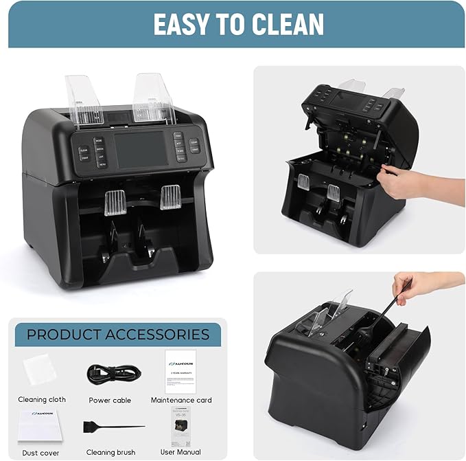 NUCOUN VS-35 Mixed Denomination Money Counter Machine,with Reject Pocket,Support USD/EUR/MXN/CAD Count,Bill Sorter,Counterfeit Detection CIS/UV/MG/IR,4'' Touch Screen,Sort&Print Enabled Cash Counter