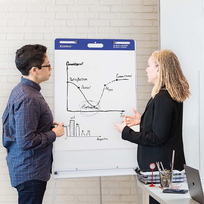 Comix Sticky Easel Pad, 25 x 30 Inches Flip Chart Paper for Teachers, Large Self Stick Easel Paper for Office School Classroom Supplies, 30 Sheets/Pad, 4 Pads/Pack