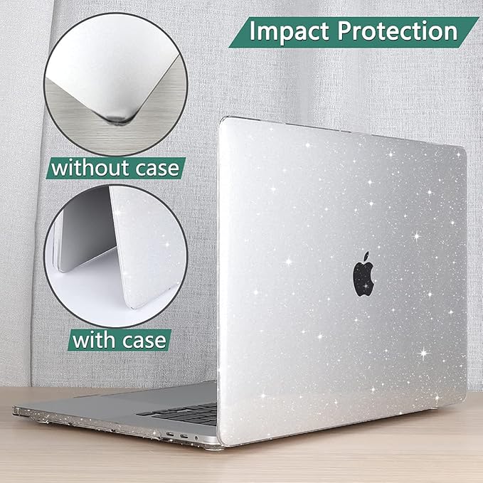 CISSOOK Clear Glitter Case for MacBook Pro 13 Inch 2020-2025 Release A2338 A2251 A2289, Plastic Bling Hard Shell Case with Keyboard Cover for MacBook Pro 13 M1 M2 Sparkly