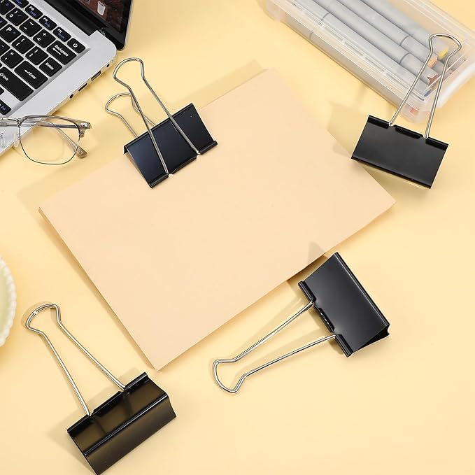 24 Pack 3 Inch Binder Clips Extra Large- Heavy Duty Large Binder Clips Jumbo for Office, Home, School - Black XXL Paper Clamps (3“ x 5.7")