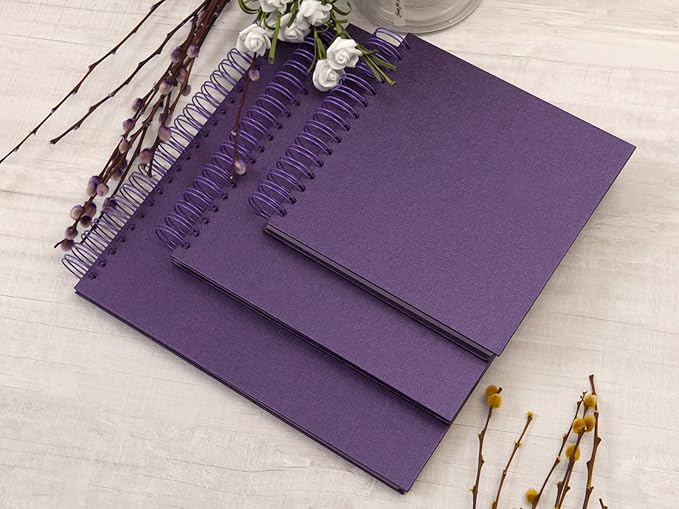 potricher 10 x 10 Inch DIY Scrapbook Photo Album 80 Pages Thick Kraft Blank Purple Paper Memory Book for Wedding and Anniversary Family (Purple, 10 Inch)
