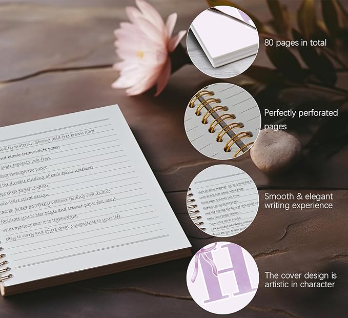 foedor Coquette Trendy Preppy Purple Bow Spiral Notebook,Initial H Journal Personalized Teen Girl Gifts,Monogrammed Gifts for Women Teen Girl,College Ruled Hardcover Spiral Notebook(purple)