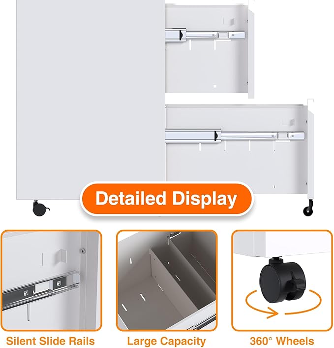 Aobabo 2 Drawer File Cabinet, Metal Filing Cabinet with Lock for Office Legal/Letter Size, White, Fully Assembled Except Wheels