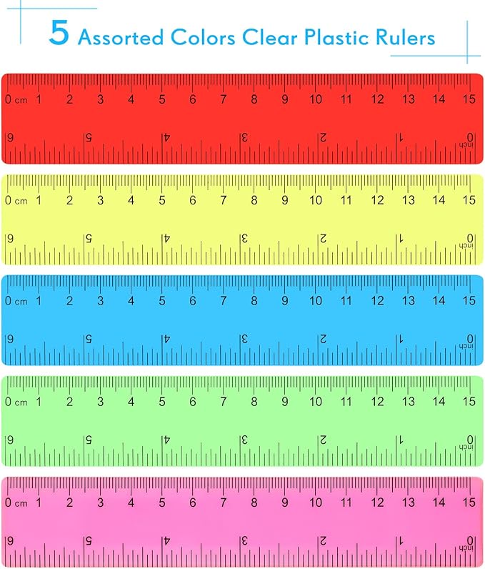 Zonon 50 Pcs 6 Inch/12 Inch Plastic Rulers Bulk Flexible Straight Rulers with Inches Centimeters First Day of School Gift Students Back to School Office Home Supplies (Colorful,6 Inch)