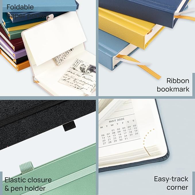 POPRUN 2026 Daily Planner One Page Per Day A6 Size Calendar (4.25" x 6.25") - 12 Months Hourly Appointment Book with Hardcover, Monthly Tabs, Pocket, Pen Holder - Light Pink