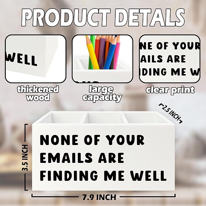 Funny Office Pen Pencil Holder Organizer for Desk, Sarcastic Gifts for Women Men, Funny Coworkers Gifts Wooden Box Sign for Home Office Desk Tabletop Decorations