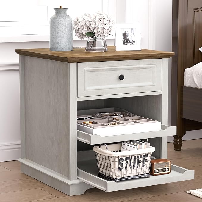 Lateral File Cabinet 3 Drawer File Cabinet with Charging Station, Printer Stand with Open Adjustable Storage Shelves, Lateral Filing Cabinet for Home Office, White