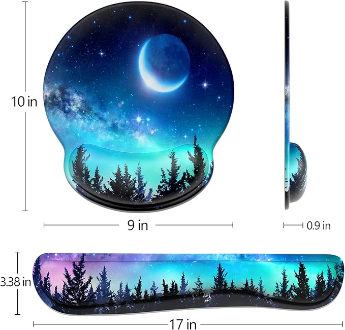 Dapesuom Keyboard Wrist Rest and Mouse Pad with Wrist Support, Cute Memory Foam Cushion for Keyboard and Mouse Set, Ergonomic Desktop Pad Rests with Non Slip Base for Easy Typing & Pain Relief, Moon
