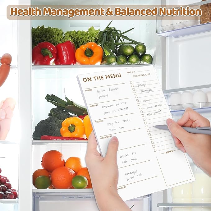 Meal Planner for fridge with Pen Holder, 60 Sheets 7x10'' Magnetic Meal Planner and Grocery List with Tear off Shopping List for Meal Planning and Shopping, Simple