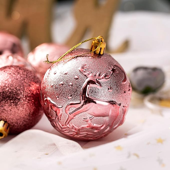 Senjie Rose Gold Shatterproof Christmas Ornaments, 32 Pcs, Plastic, Hanging, Christmas, Wedding
