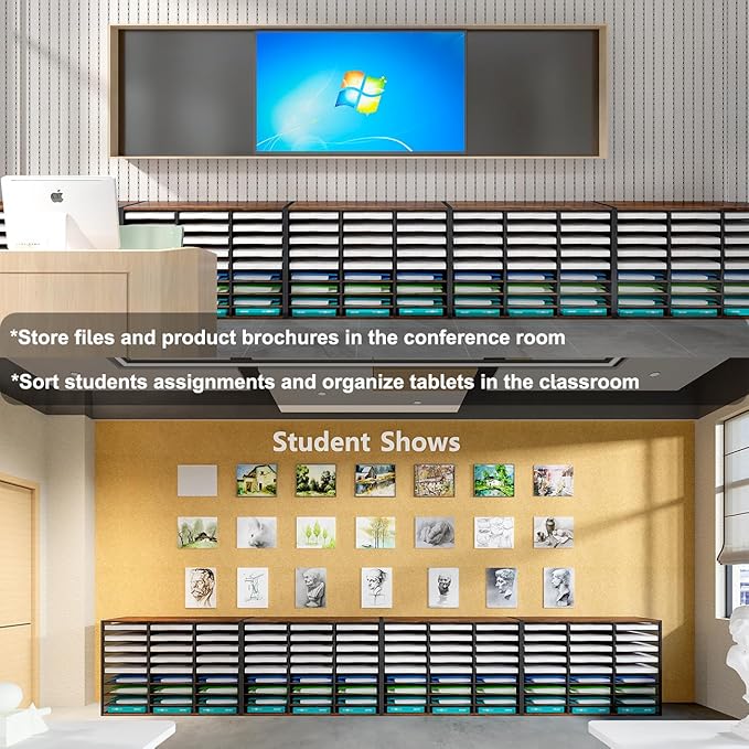 PAG Mass Mail Sorter - Adjustable Mail Holder, Countertop Literature Organizer, Student Mailbox for Classroom, Desktop Bill Paper Organizer for Office & Home, 27 Compartments, Brown