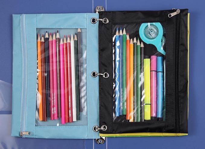 18-Packs 3 Ring Pencil Pouch with Clear Window School Classroom Binder Pocket Case Office Stationery Bag Blue