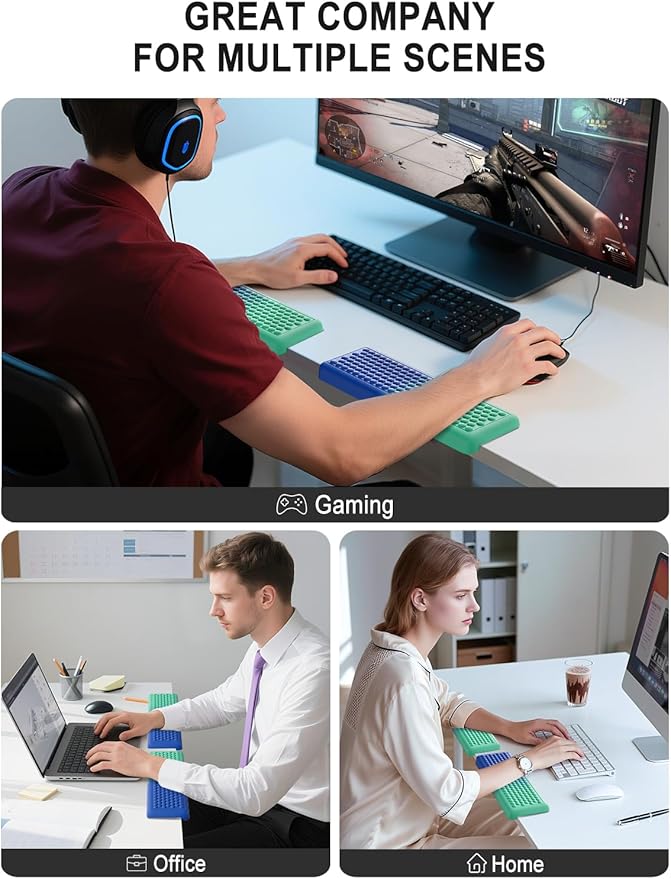 Hsurbtra L-Shaped Desk Elbow Pad, 2-Piece Soft Memory Foam Elbow Support Padding with Non-Slip Rubber Base, Ergonomic Desk Edge Cushion Wrist Rest for Office, Home, Work, Gaming, Blue Green