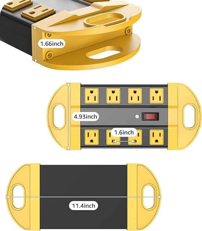 CCCEI Heavy Duty Power Strip Surge Protector, Metal 8 Outlets Power Strip for Appliance. Garage Shop Industrial Workbench 15 AMP Outlets Strip. 6FT Extension Cord. Set
