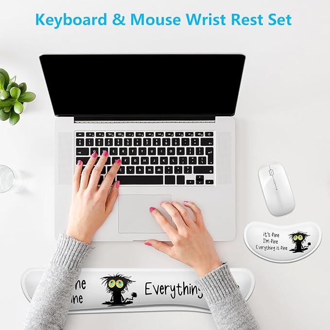 Dapesuom Enlarge Keyboard Wrist Rest, Memory Foam Wrist Cushion for Desk Mats Support, Typing Pain Relief Keyboard Mouse Pad Rests Set with Non-Slip Base for Gaming Laptop Office Computer, Cute Cat