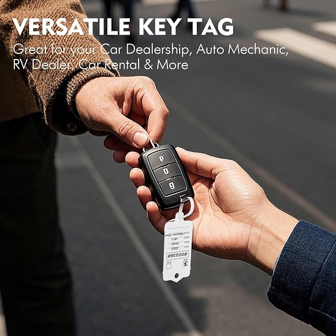 50 Car Key Tags with Labels Plastic Car Dealership Key Tags Self Locking Automotive Identifiers Blank Shop Labels with One Pen (White)