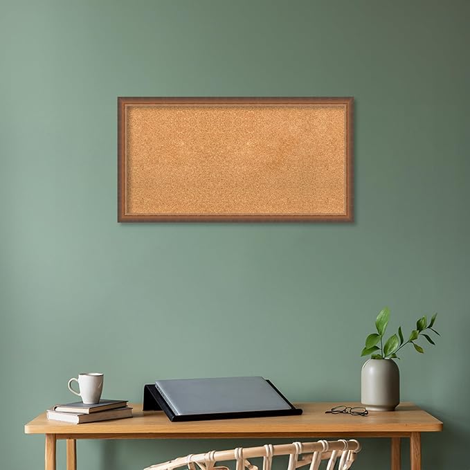 Amanti Art Natural Cork Board for Wall, 18x34 Vision Board with Bronze Frame, Medium Corkboard Office Decor for Home Organization, Modern Corkboard Pinboard to Display Items for Home Organization in
