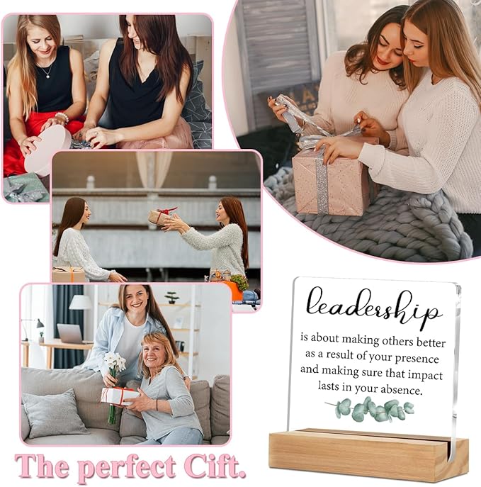 Leadership Gifts Office Decor Acrylic Sign with Wood Stand, Appreciation Gifts for Leader Boss Mentor Bedroom Living Room Desk Cubicle Table Shelf Decor, Boss Manager Gifts for Women Men