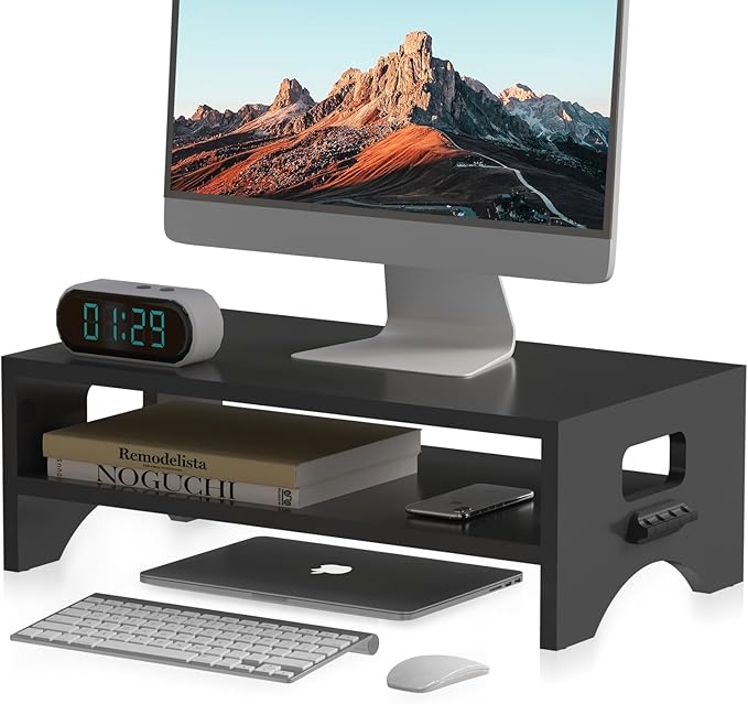 Pholiten Monitor Stand Riser, Desktop Stand, Computer Stand, Ergonomic Design, Two-Level Design, Desktop Organization, Keyboard Smartphone Storage, Printer Stand, Display Stand, 16.5 x 9.3 x 5.6