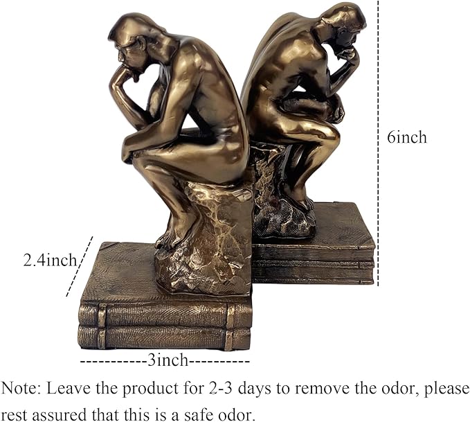 Cool Bookends Gold Decorative Unique Book Ends Book Stopper The Thinker Statue Sculpture Home Decor (2 Pack)