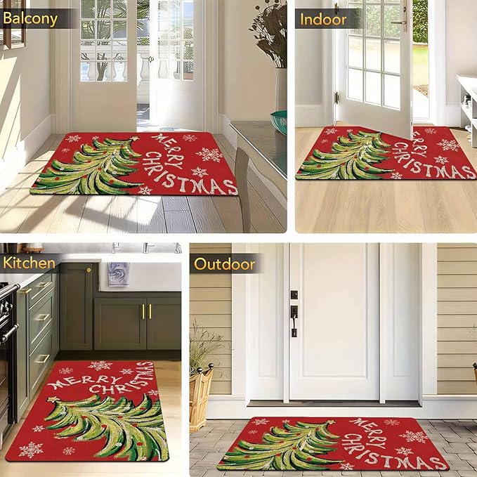 InterestPrint Christmas Doormat Outdoor Entrance Non-Slip Rug Front Porch Rugs, Christmas Tree Snowflakes Welcome Mat Front Door Rug Outdoor Funny Door Mat, 16" x 24" Inch
